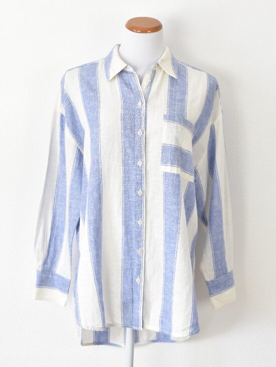 Maeve Tops - Maeve Anthropologie Bennet Linen Button Front Stripe Top - S